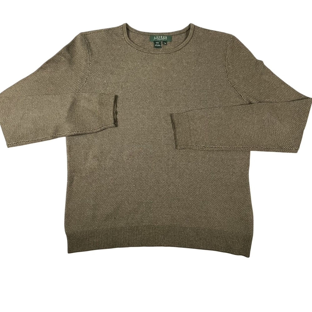 Lauren Ralph Lauren Sweater Womens PM Brown Silk Cashmere Knit Crewneck Petite